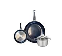 ELO 9728150 Batterie de cuisine 3 pièces, Ensemble de 2 Poêles de cuisson 20 et 32 cm et 1 faitout 16 cm Elo Prima Brillant, inox, induction
