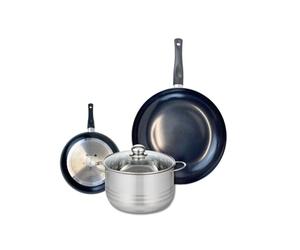ELO 9728350 Batterie de cuisine 3 pièces, Ensemble de 2 Poêles de cuisson 20 et 32 cm et 1 faitout 24 cm Elo Prima Brillant, inox, induction