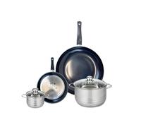 ELO 9728650 Batterie de cuisine 4 pièces, Ensemble de 2 Poêles de cuisson 20 et 32 cm et 2 faitouts 12 et 20 cm Elo Prima Brillant, inox, induction