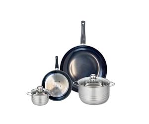 ELO 9728650 Batterie de cuisine 4 pièces, Ensemble de 2 Poêles de cuisson 20 et 32 cm et 2 faitouts 12 et 20 cm Elo Prima Brillant, inox, induction