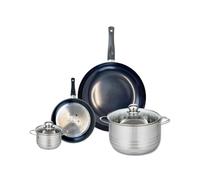 ELO 9728750 Batterie de cuisine 4 pièces, Ensemble de 2 Poêles de cuisson 20 et 32 cm et 2 faitouts 12 et 24 cm Elo Prima Brillant, inox, induction, Noir