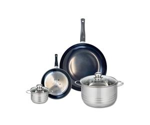 ELO 9728750 Batterie de cuisine 4 pièces, Ensemble de 2 Poêles de cuisson 20 et 32 cm et 2 faitouts 12 et 24 cm Elo Prima Brillant, inox, induction, Noir
