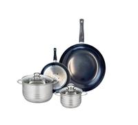 ELO 9728950 Batterie de cuisine 4 pièces, Ensemble de 2 Poêles de cuisson 20 et 32 cm et 2 faitouts 14 et 20 cm Elo Prima Brillant, inox, induction, Noir