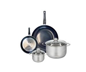 ELO 9729050 Batterie de cuisine 4 pièces, Ensemble de 2 Poêles de cuisson 20 et 32 cm et 2 faitouts 14 et 24 cm Elo Prima Brillant, inox, induction