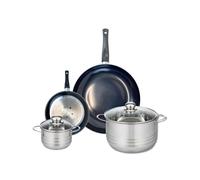 ELO 9729250 Batterie de cuisine 4 pièces, Ensemble de 2 Poêles de cuisson 20 et 32 cm et 2 faitouts 16 et 24 cm Elo Prima Brillant, inox, induction, Noir