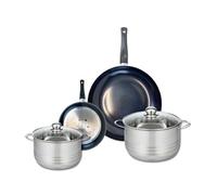 ELO 9729350 Batterie de cuisine 4 pièces, Ensemble de 2 Poêles de cuisson 20 et 32 cm et 2 faitouts 20 et 24 cm Elo Prima Brillant, inox, induction, Noir