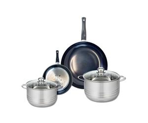 ELO 9729350 Batterie de cuisine 4 pièces, Ensemble de 2 Poêles de cuisson 20 et 32 cm et 2 faitouts 20 et 24 cm Elo Prima Brillant, inox, induction, Noir