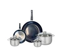 ELO 9729550 Batterie de cuisine 5 pièces, Ensemble de 2 Poêles de cuisson 20 et 32 cm et 3 faitouts 12, 14 et 20 cm Elo Prima Brillant, inox, induction, Noir