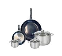 ELO 9729650 Batterie de cuisine 5 pièces, Ensemble de 2 Poêles de cuisson 20 et 32 cm et 3 faitouts 12, 14 et 24 cm Elo Prima Brillant, inox, induction