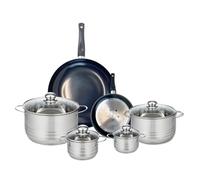 ELO 9730650 Batterie de cuisine 6 pièces, Ensemble de 2 Poêles de cuisson 20 et 32 cm et 4 faitouts 12, 14, 20 et 24 cm Elo Prima Brillant, inox, induction