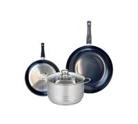 ELO 9734550 Batterie de cuisine 3 pièces, Ensemble de 2 Poêles de cuisson 24 et 32 cm et 1 faitout 24 cm Elo Prima Brillant, inox, induction