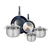 ELO 9736550 Batterie de cuisine 5 pièces, Ensemble de 2 Poêles de cuisson 24 et 32 cm et 3 faitouts 16, 20 et 24 cm Elo Prima Brillant, inox, induction