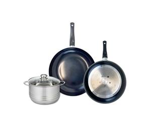 ELO 9737550 Batterie de cuisine 3 pièces, Ensemble de 2 Poêles de cuisson 28 et 32 cm et 1 faitout 20 cm Elo Prima Brillant, inox, induction