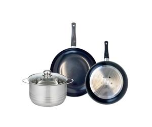 ELO 9737650 Batterie de cuisine 3 pièces, Ensemble de 2 Poêles de cuisson 28 et 32 cm et 1 faitout 24 cm Elo Prima Brillant, inox, induction