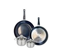 ELO 9737750 Batterie de cuisine 4 pièces, Ensemble de 2 Poêles de cuisson 28 et 32 cm et 2 faitouts 12 et 14 cm Elo Prima Brillant, inox, induction, Noir