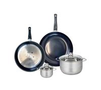ELO 9737950 Batterie de cuisine 4 pièces, Ensemble de 2 Poêles de cuisson 28 et 32 cm et 2 faitouts 12 et 20 cm Elo Prima Brillant, inox, induction, Noir