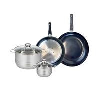 ELO 9738350 Batterie de cuisine 4 pièces, Ensemble de 2 Poêles de cuisson 28 et 32 cm et 2 faitouts 14 et 24 cm Elo Prima Brillant, inox, induction