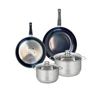 ELO 9738650 Batterie de cuisine 4 pièces, Ensemble de 2 Poêles de cuisson 28 et 32 cm et 2 faitouts 20 et 24 cm Elo Prima Brillant, inox, induction, Noir
