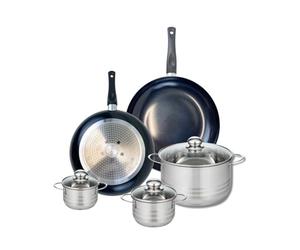 ELO 9738950 Batterie de cuisine 5 pièces, Ensemble de 2 Poêles de cuisson 28 et 32 cm et 3 faitouts 12, 14 et 24 cm Elo Prima Brillant, inox, induction