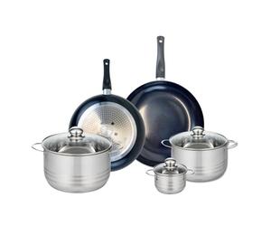 ELO 9739250 Batterie de cuisine 5 pièces, Ensemble de 2 Poêles de cuisson 28 et 32 cm et 3 faitouts 12, 20 et 24 cm Elo Prima Brillant, inox, induction