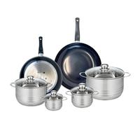 ELO 9739950 Batterie de cuisine 6 pièces, Ensemble de 2 Poêles de cuisson 28 et 32 cm et 4 faitouts 12, 14, 20 et 24 cm Elo Prima Brillant, inox, induction, Noir
