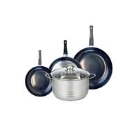 ELO 9740750 Batterie de cuisine 4 pièces, Ensemble de 3 Poêles de cuisson 20, 24 et 28 cm et 1 faitout 24 cm Elo Prima Brillant, inox, induction