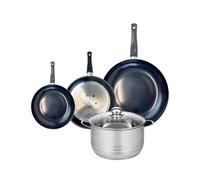Fackelmann ELO 9743850 Batterie de cuisine 4 pièces, Ensemble de 3 Poêles de cuisson 20, 24 et 32 cm et 1 faitout 24 cm Elo Prima Brillant, inox, induction