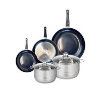 ELO 9744850 Batterie de cuisine 5 pièces, Ensemble de 3 Poêles de cuisson 20, 24 et 32 cm et 2 faitouts 20 et 24 cm Elo Prima Brillant, inox, induction, Noir