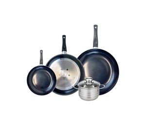 ELO 9746650 Batterie de cuisine 4 pièces, Ensemble de 3 Poêles de cuisson 20, 28 et 32 cm et 1 faitout 14 cm Elo Prima Brillant, inox, induction