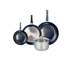 ELO 9746850 Batterie de cuisine 4 pièces, Ensemble de 3 Poêles de cuisson 20, 28 et 32 cm et 1 faitout 20 cm Elo Prima Brillant, inox, induction
