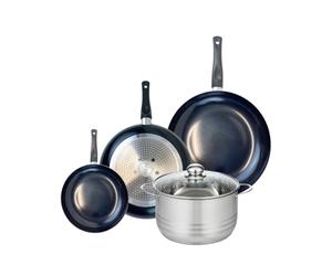 ELO 9746950 Batterie de cuisine 4 pièces, Ensemble de 3 Poêles de cuisson 20, 28 et 32 cm et 1 faitout 24 cm Elo Prima Brillant, inox, induction