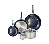 ELO 9747250 Batterie de cuisine 5 pièces, Ensemble de 3 Poêles de cuisson 20, 28 et 32 cm et 2 faitouts 12 et 20 cm Elo Prima Brillant, inox, induction, Noir
