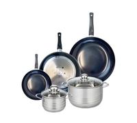 ELO 9747550 Batterie de cuisine 5 pièces, Ensemble de 3 Poêles de cuisson 20, 28 et 32 cm et 2 faitouts 14 et 20 cm Elo Prima Brillant, inox, induction, Noir
