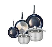 ELO 9747950 Batterie de cuisine 5 pièces, Ensemble de 3 Poêles de cuisson 20, 28 et 32 cm et 2 faitouts 20 et 24 cm Elo Prima Brillant, inox, induction, Noir
