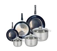 ELO 9748850 Batterie de cuisine 6 pièces, Ensemble de 3 Poêles de cuisson 20, 28 et 32 cm et 3 faitouts 14, 20 et 24 cm Elo Prima Brillant, inox, induction, Noir