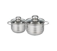 ELO 9802050 Faitout Inox à Induction, Faitout Inox 16 cm, Marmite en Inox de 20 cm, Faitout avec Couvercle en Verre, Acier Inoxydable, Verre, 16 et 20 cm