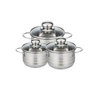 Elo 9802350 Faitout inox à induction, Faitout inox 14 cm, Marmite en inox de 16 cm, Faitout 20 cm avec couvercle en verre, Acier inoxydable, Verre, 14, 16 et 20 cm