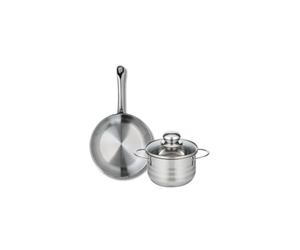 ELO 9866150 Batterie de cuisine 2 pièces, Ensemble de 1 Poêle de cuisson 24 cm et 1 faitout 16 cm Elo Profi Brillant, inox, induction