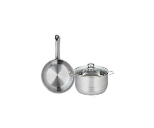 ELO 9866250 Batterie de cuisine 2 pièces, Ensemble de 1 Poêle de cuisson 24 cm et 1 faitout 20 cm Elo Profi Brillant, inox, induction, Gris Pierre