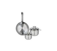 ELO 9866450 Batterie de cuisine 3 pièces, Ensemble de 1 Poêle de cuisson 24 cm et 2 faitouts 12 et 14 cm Elo Profi Brillant, inox, induction, Gris Clair