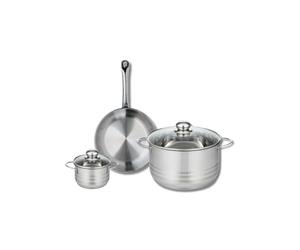 ELO 9866750 Batterie de cuisine 3 pièces, Ensemble de 1 Poêle de cuisson 24 cm et 2 faitouts 12 et 24 cm Elo Profi Brillant, inox, induction