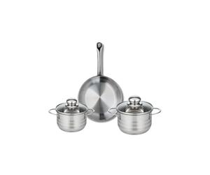 ELO 9866850 Batterie de cuisine 3 pièces, Ensemble de 1 Poêle de cuisson 24 cm et 2 faitouts 14 et 16 cm Elo Profi Brillant, inox, induction