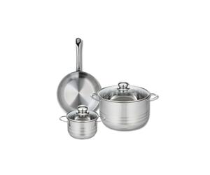 ELO 9867050 Batterie de cuisine 3 pièces, Ensemble de 1 Poêle de cuisson 24 cm et 2 faitouts 14 et 24 cm Elo Profi Brillant, inox, induction, Gris Anthracite