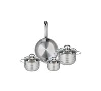 ELO 9867450 Batterie de cuisine 4 pièces, Ensemble de 1 Poêle de cuisson 24 cm et 3 faitouts 12, 14 et 16 cm Elo Profi Brillant, inox, induction