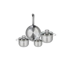 ELO 9867450 Batterie de cuisine 4 pièces, Ensemble de 1 Poêle de cuisson 24 cm et 3 faitouts 12, 14 et 16 cm Elo Profi Brillant, inox, induction