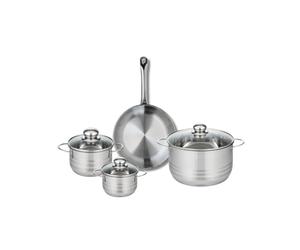 ELO 9867550 Batterie de cuisine 4 pièces, Ensemble de 1 Poêle de cuisson 24 cm et 3 faitouts 12, 14 et 20 cm Elo Profi Brillant, inox, induction, Gris Perle