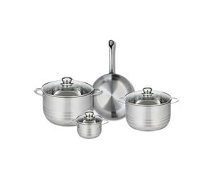 ELO 9867950 Batterie de cuisine 4 pièces, Ensemble de 1 Poêle de cuisson 24 cm et 3 faitouts 12, 20 et 24 cm Elo Profi Brillant, inox, induction