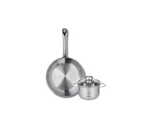 ELO 9869150 Batterie de cuisine 2 pièces, Ensemble de 1 Poêle de cuisson 28 cm et 1 faitout 14 cm Elo Profi Brillant, inox, induction