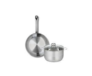ELO 9869350 Batterie de cuisine 2 pièces, Ensemble de 1 Poêle de cuisson 28 cm et 1 faitout 20 cm Elo Profi Brillant, inox, induction