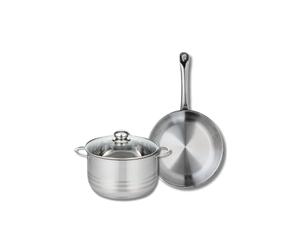 ELO 9869450 Batterie de cuisine 2 pièces, Ensemble de 1 Poêle de cuisson 28 cm et 1 faitout 24 cm Elo Profi Brillant, inox, induction